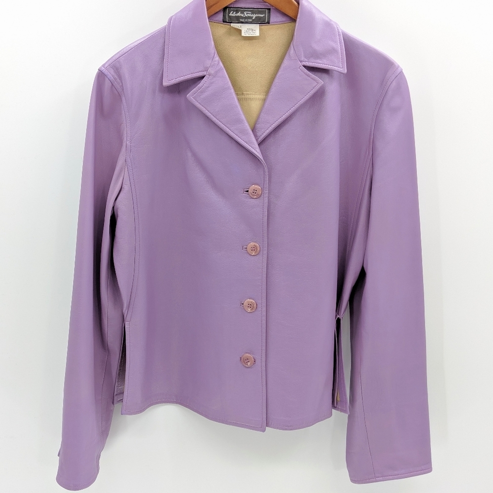 Salvador Ferragamo Leather Jacket Lavender Button‎ Vintage
